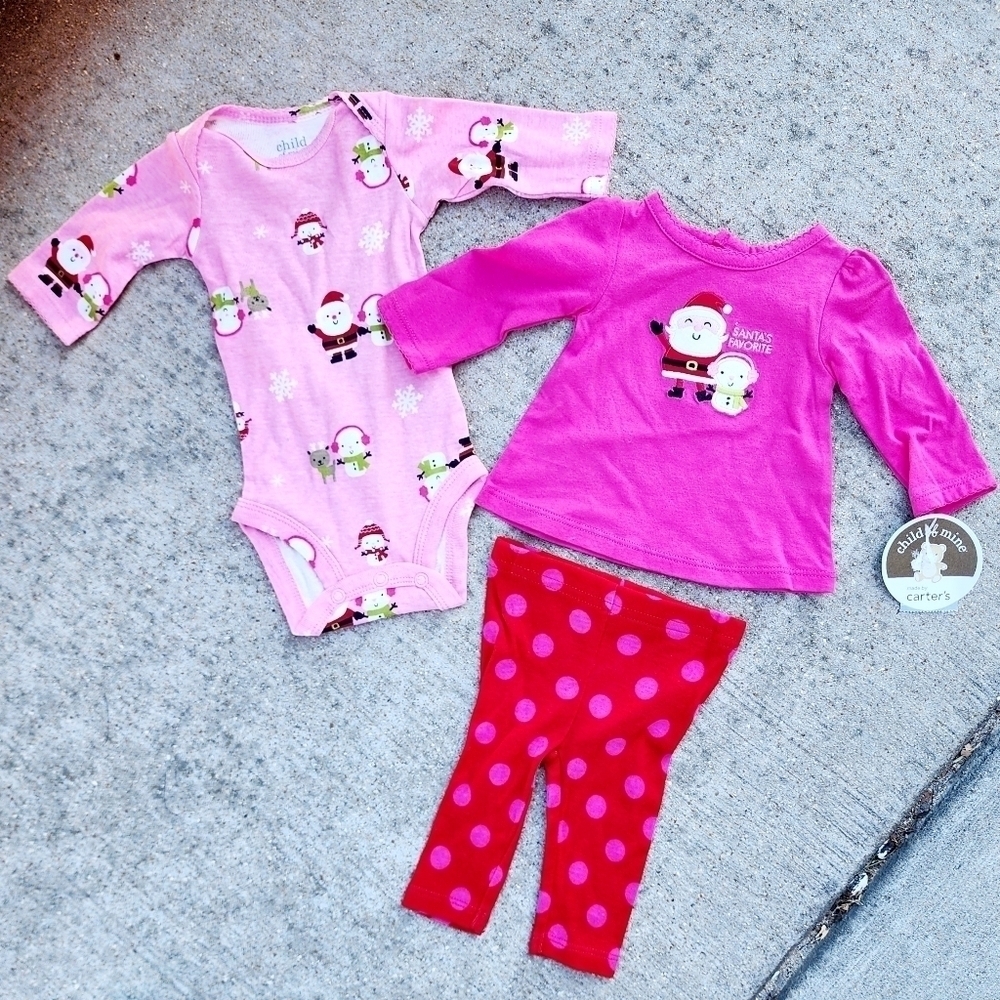 NWT Carter's 3 Piece Pink Christmas Outfit Baby Newborn Girl 'Santa's Favorite'